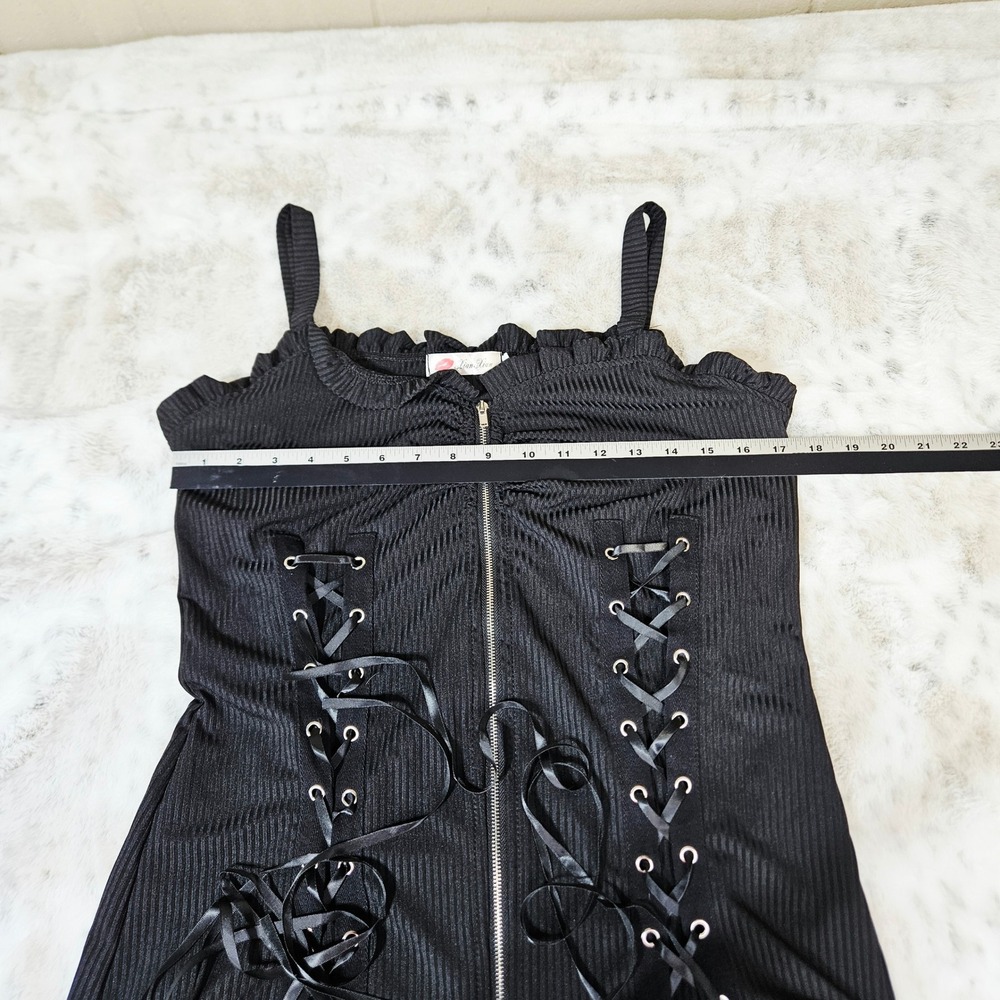 Whimsigoth Black Lace Up Corset Zipper Ribbed Camisole XL Romance Grunge Emo Top - Picture 7 of 9